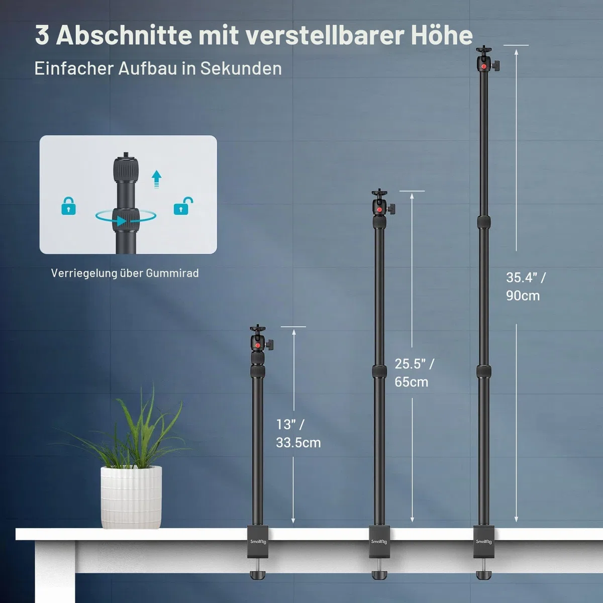 SMALLRIG Kamera Light Stand Tischstativ Lichtstativ mit 1/4"-20 Kugelkopf, 13"-35,4" verstellbares Tablet Halterung, Klemme für DSLR Kamera, Ringlicht, Live Streaming, Video Aufnahmen - 3488