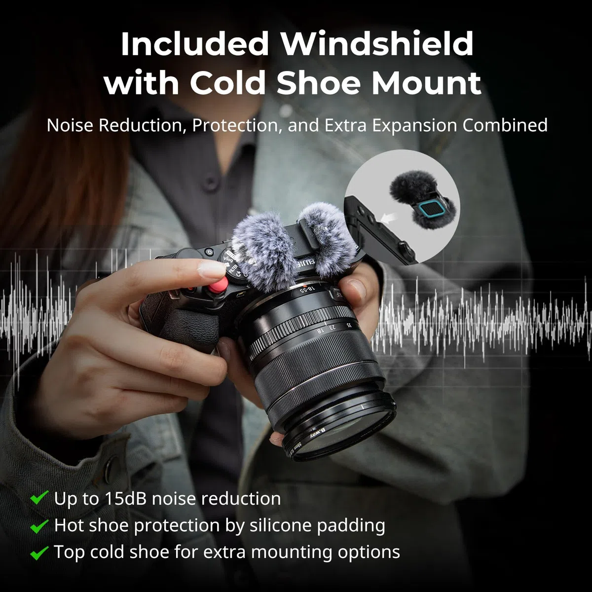 SMALLRIG X-M5 Handgriff L-förmiger Griff für Fujifilm X-M5, integrierte Schnellwechselplatte für Arca, Leichter seitlicher Silikongriff, inkl. Windschutzscheibe mit Cold Shoe Adapter (Silber) – 4875