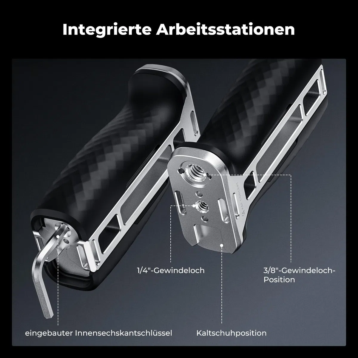 K&F CONCEPT Seitengriff für Kamerakäfige, Side Handle mit 3/8" Locating Schraube für ARRI und mit Schnellverschluss für NATO-Schiene,mit Kaltschuh und Gewindeloch,40mm nach Oben/unten verstellbar
