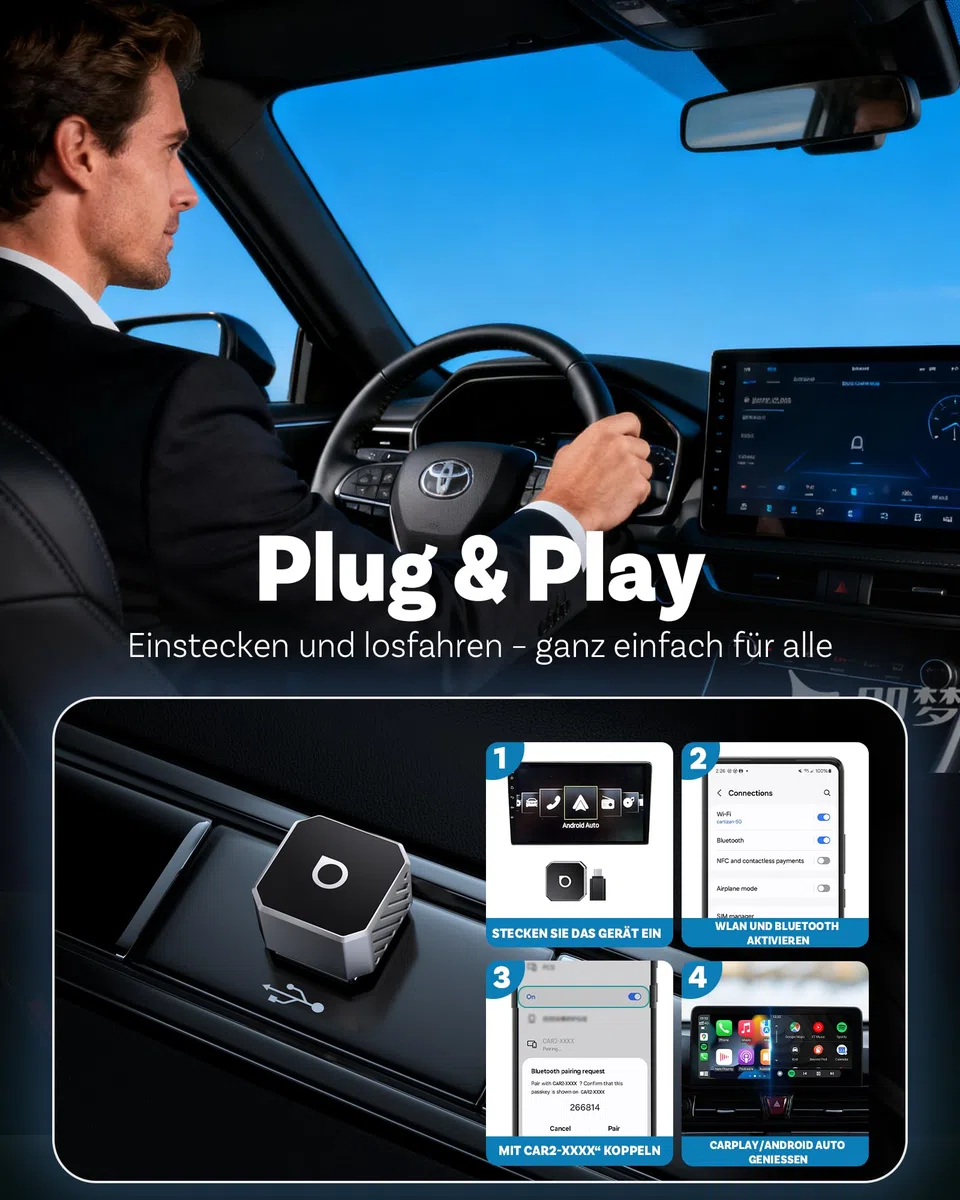 OTTOCAST Mini Pot, 2026 Upgrade Wireless CarPlay & Android Auto Adapter, Plug & Play, WLAN 2.4G+5G, Automatische Verbindung, Kompatibel mit Autos ab 2016 mit kabelgebundenem CarPlay/AA (Silber)
