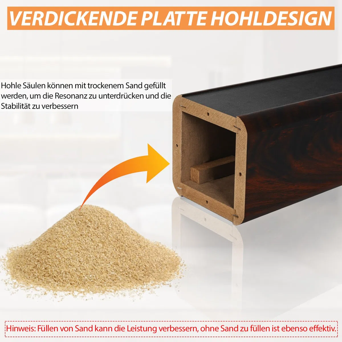 2er-Pack Holz-Lautsprecherständer mit Sand Füllbarer Design, Boxenständer Holz für Satelliten Regallautsprecher, Tragkraft bis zu 50 KG, Bodenlautsprecherständer (50CM)