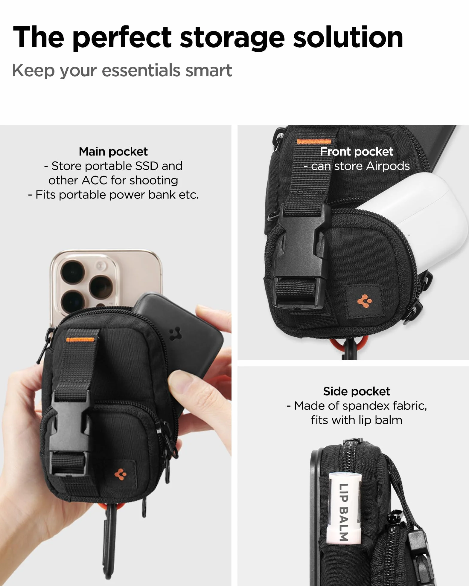 Spigen Snap Zip MagFit MagSafe Kartenhalter Pouch Kompatibel mit iPhone 17/16/15/14/13/12 Serie, AirPods Pro 3/2/1, AirPods 4/3/2/1 und Google Pixel 10-Serie mit Pixelsnap - Schwarz