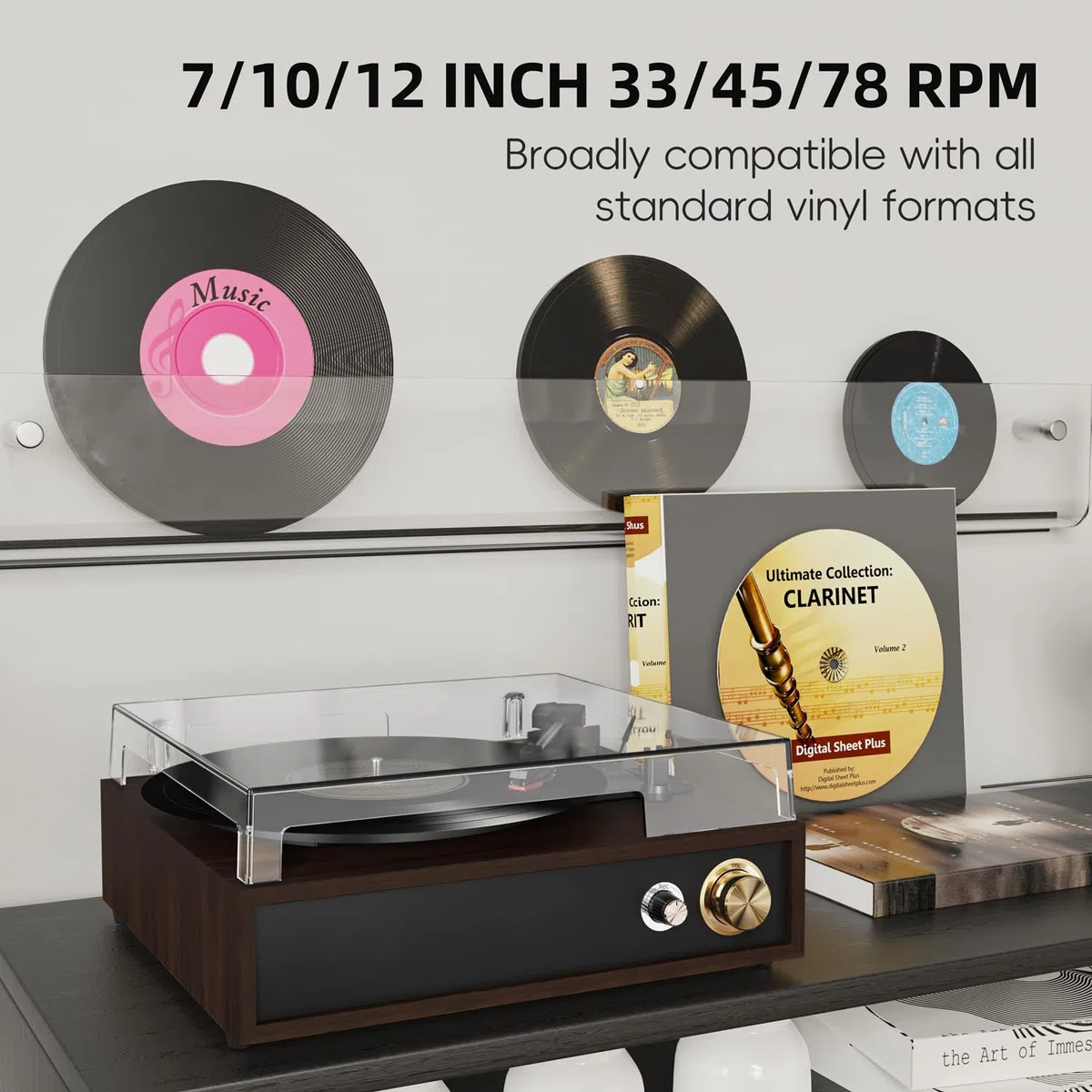 FYDEE Plattenspieler, Vinyl Schallplattenspieler mit Bidirektionalem Bluetooth 5.4, USB-Aufnahme Ohne PC & Wiedergabe, Retro Record Player mit 3-Gang & Dual-Lautsprecher, RCA-Ausgang, Rotbraun