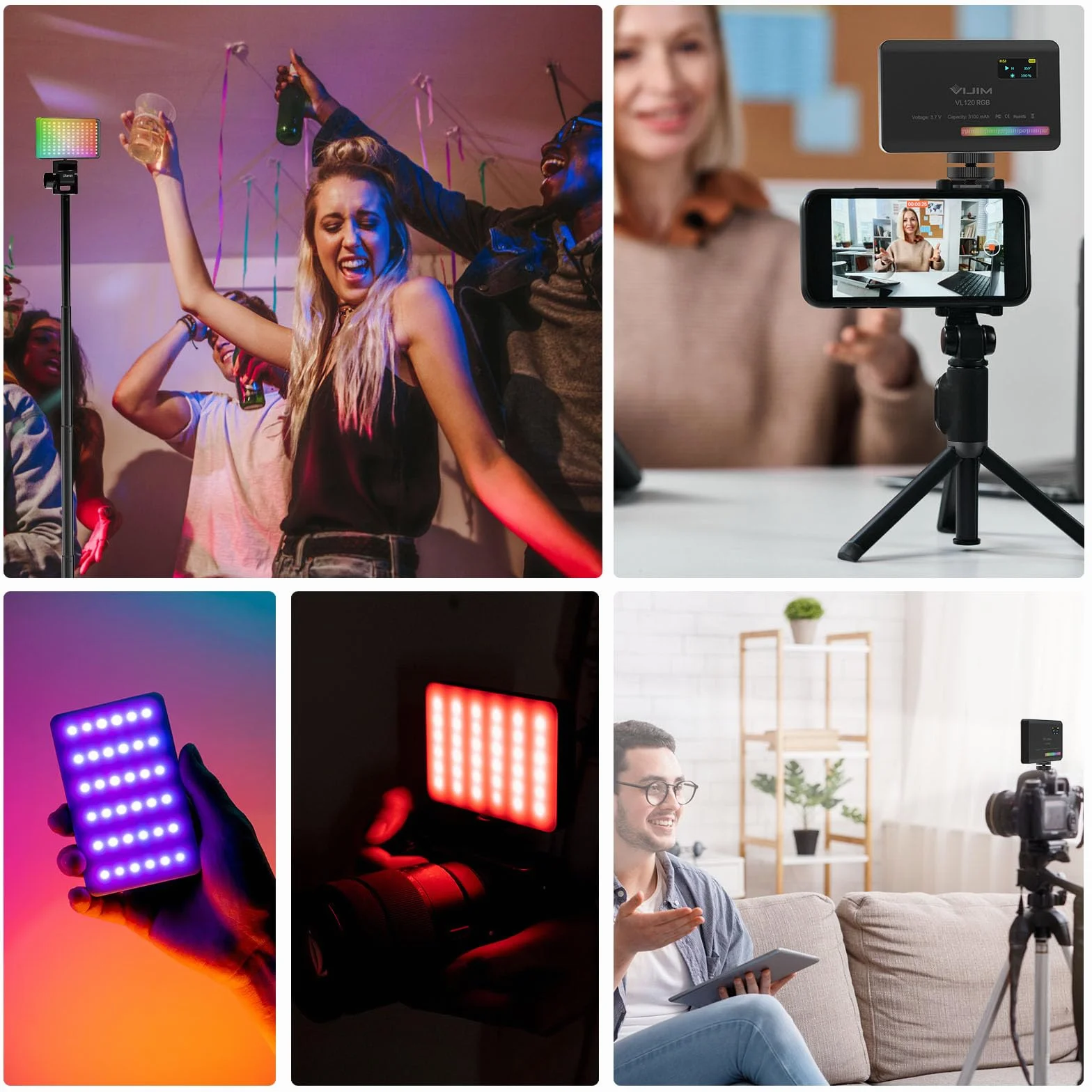ULANZI VL120 RGB LED Videoleuchte, 5" Videolicht dimmbar 2500K-9000K mit CRI 95+, Kaltlichtschuh & 3100mAh Akku, Kamera Licht für DSLR Kamera/TikTok Live/Videofotografie/YouTube/Vlogs