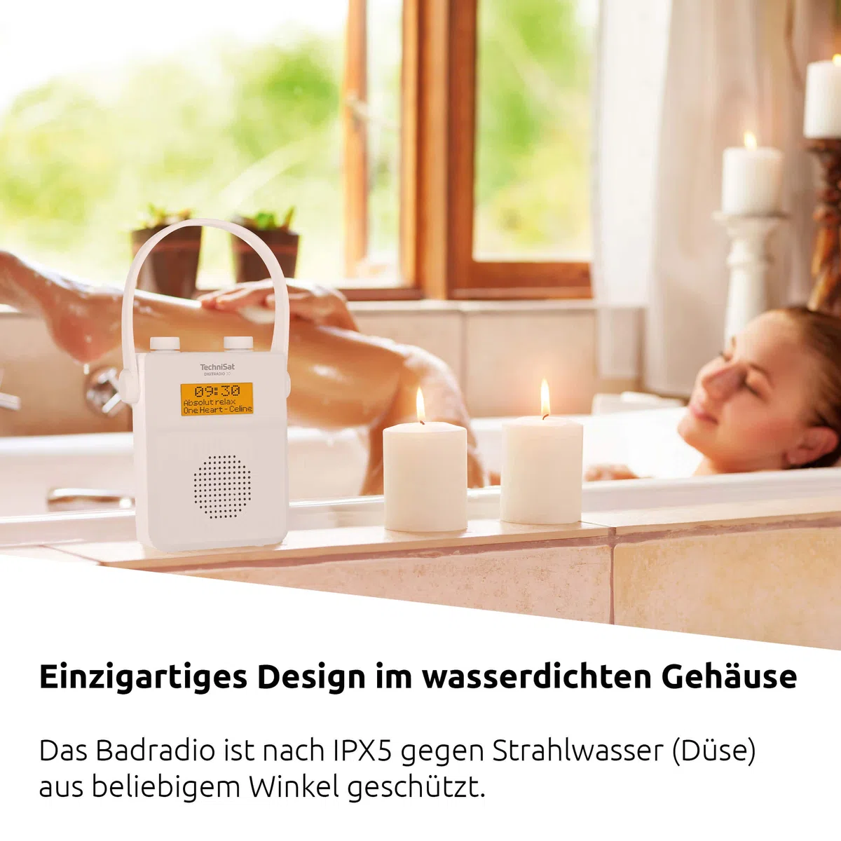 TechniSat DIGITRADIO 30 - wasserdichtes DAB+ Duschradio (UKW, DAB Digitalradio, integrierter Akku, Bluetooth, wasserdicht nach IPX5, Wecker, Favoritenspeicher, Kopfhörer-Anschluss) weiß