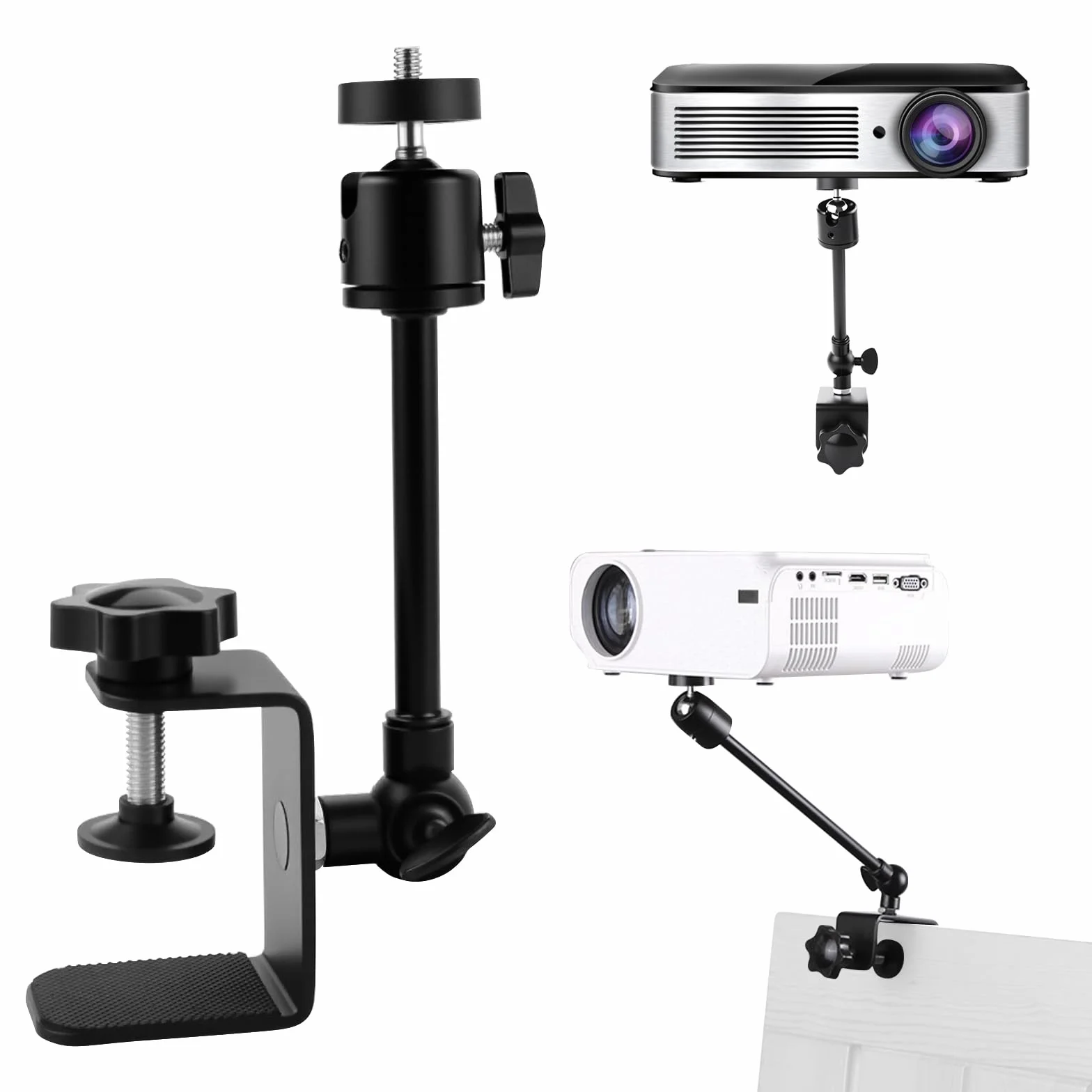 Projector Stand for Bettgestell, C-Clamp Beamer Halterung Verstellbare Drehbar, Desk Bedside Projektor Ständer mit 1/4-Zoll-Schraubschnittstelle für Heimkino, Büro, Spielzimmer