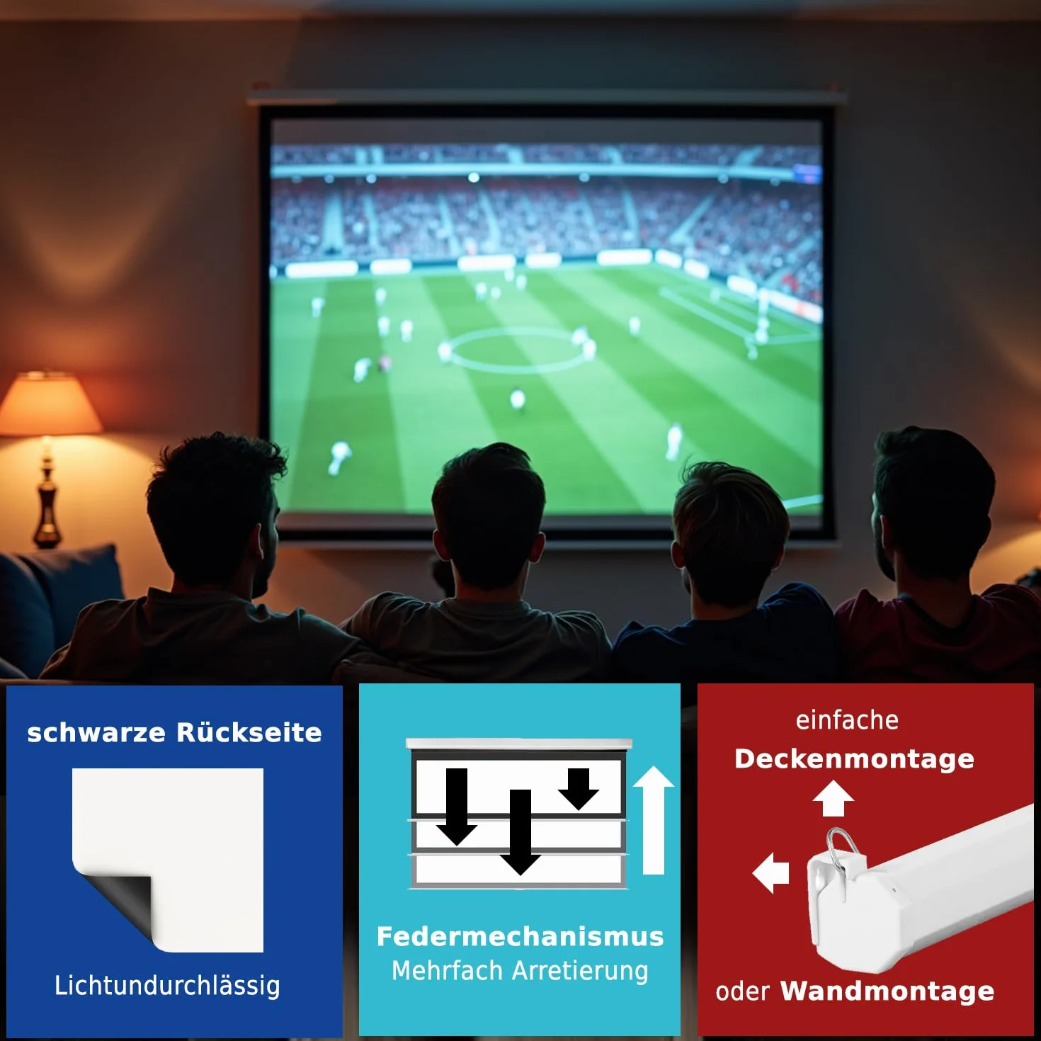 SlenderLine EcoSmart Rolloleinwand 220x124 cm | 97 Zoll | 16:9 Format | GESAMTBREITE: 227cm | optimal für Smart & Mini Beamer | Heimkino Leinwand | Decke oder Wand | 8 Kant-Gehäuse