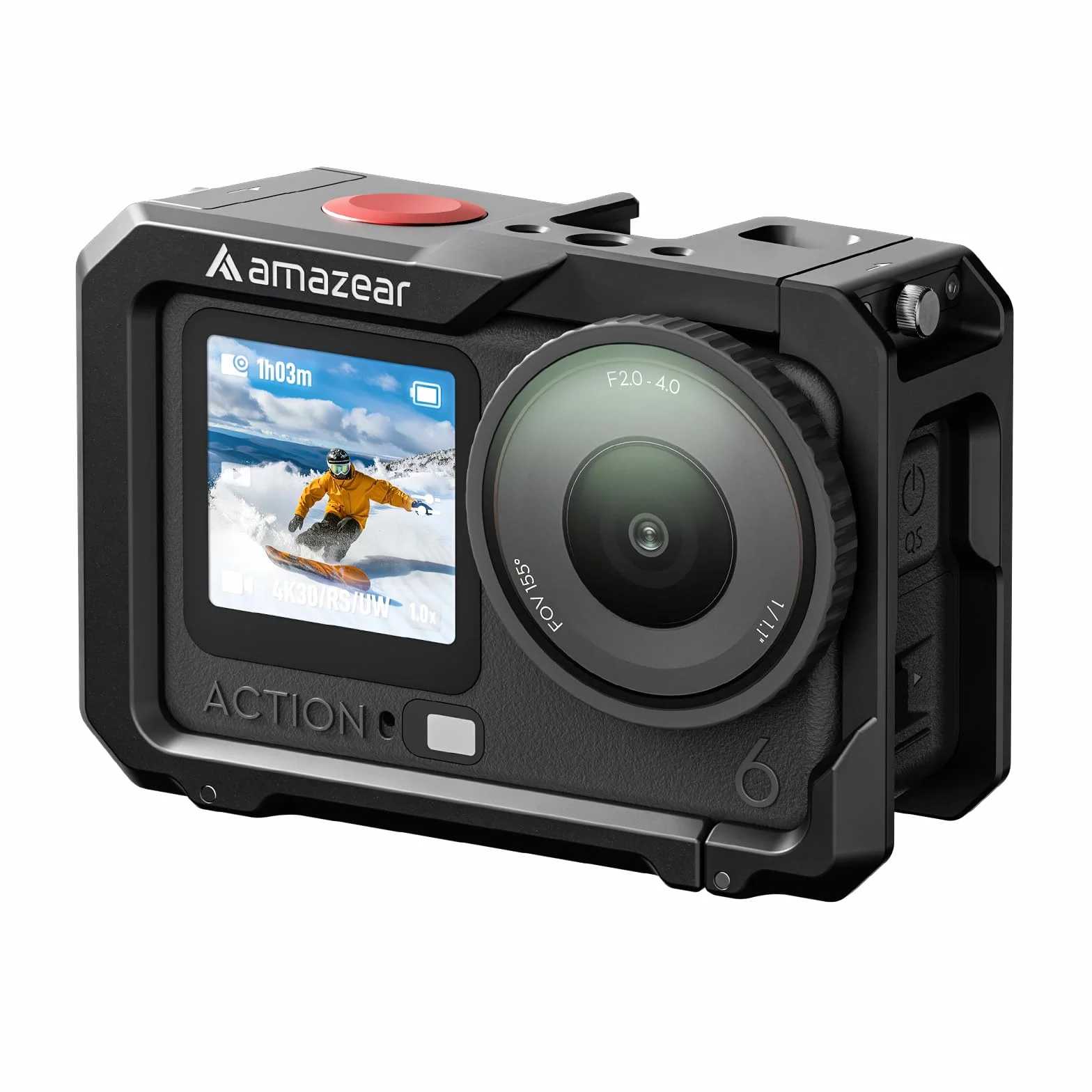 AMAZEAR Kamerakäfig für DJI Osmo Action 6 Zubehör, Osmo Action6 Metall cage - Action 6 Case Schutz Rahmen mit Kaltlichtschuh, 1/4" Gewinde & Objektivkappen, Protection Essential Bundle, Schwarz