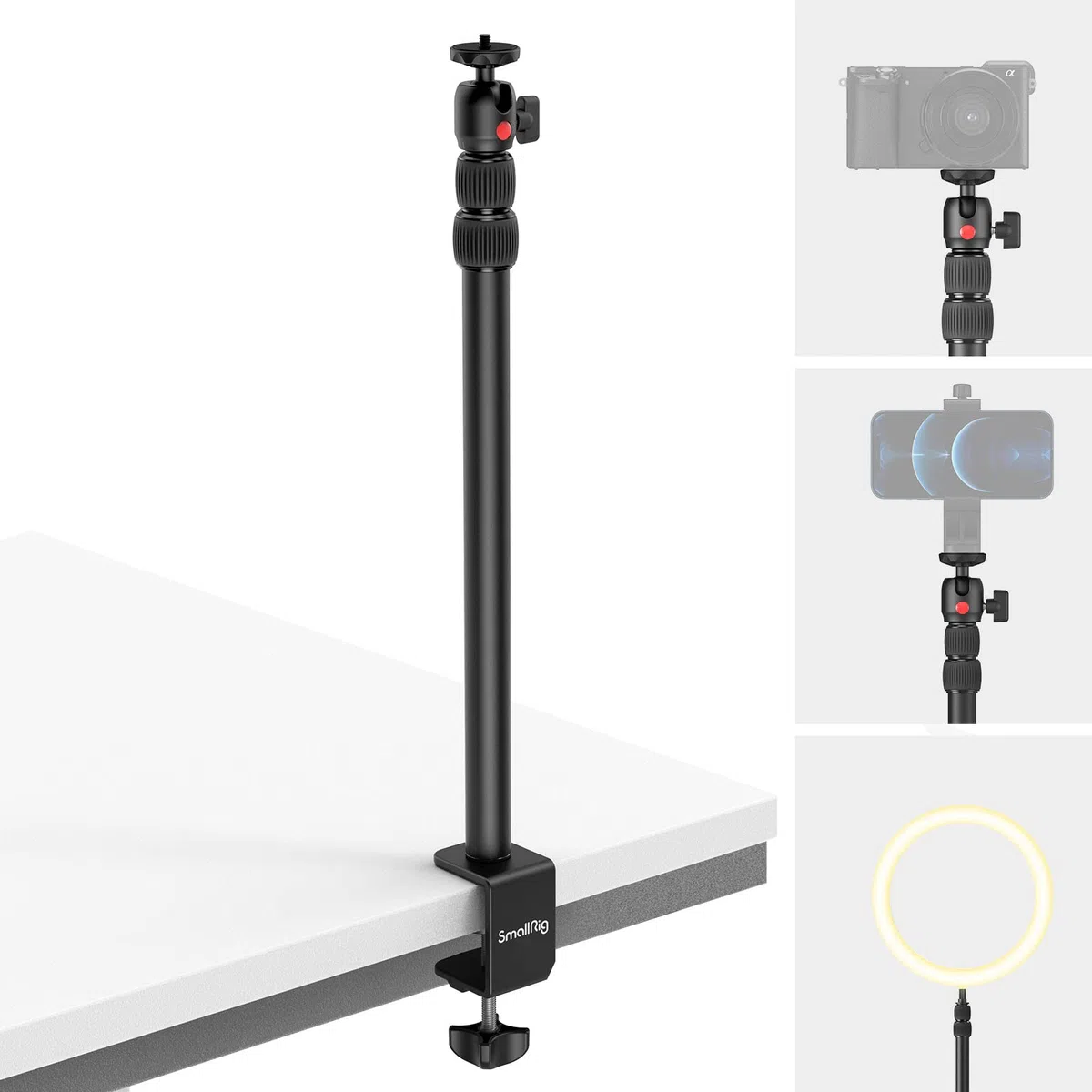 SMALLRIG Kamera Light Stand Tischstativ Lichtstativ mit 1/4"-20 Kugelkopf, 13"-35,4" verstellbares Tablet Halterung, Klemme für DSLR Kamera, Ringlicht, Live Streaming, Video Aufnahmen - 3488