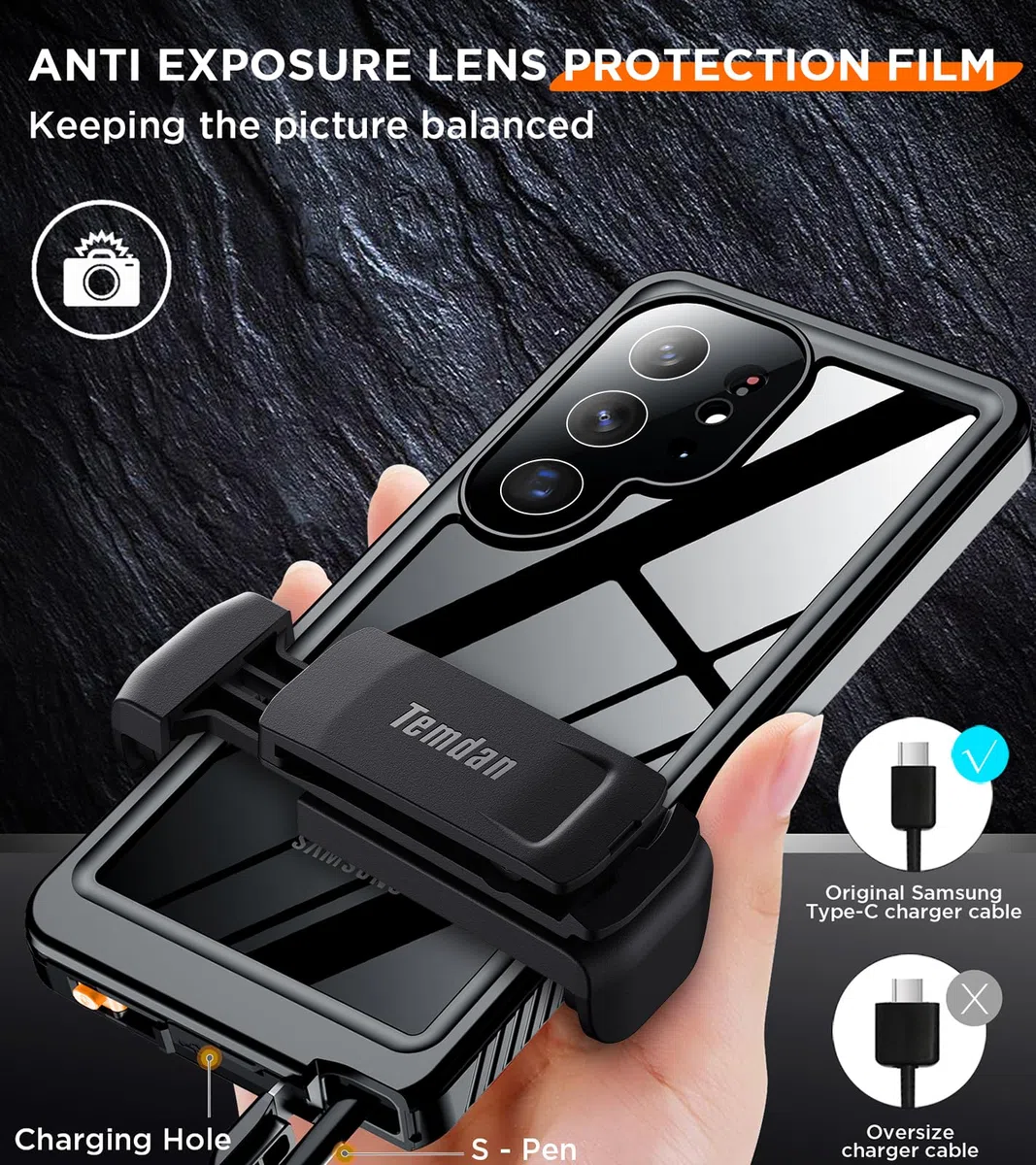 Schutzhülle für Samsung Galaxy S24 Ultra, wasserdicht, mit Gürtelclip, Holster, integriertes Objektiv und Displayschutzfolie, Militärqualität, stoßfest, sturzsicher, Ganzkörper-Handyhülle