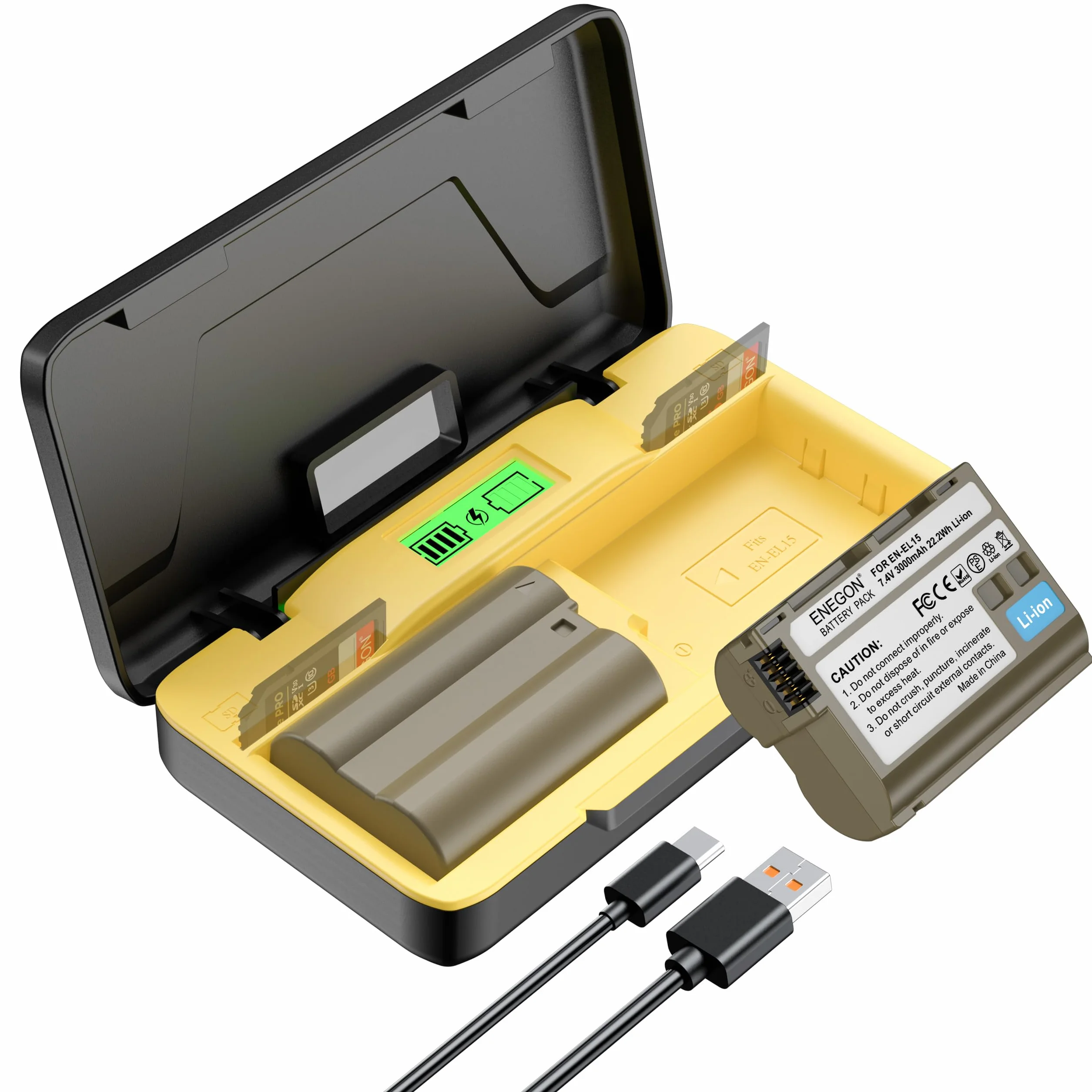 ENEGON EN-EL15/EL15C Dual akku (3000mAh) und 20W Storage Schnellladegerät Set kompatibel mit Nikon Z5,Z6,Z7,Z8,Z6iii,ZF,D7000,D7100, D7200, D7500, D610, D810,D800 D600 D800e D850 D880 Digitalkamera