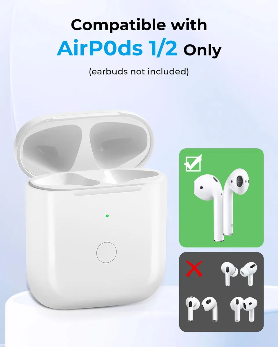 Kabelloses Ladecase Kompatibel mit Air-pods 1 und 2 Generation, 550 mAh Wireless Charging Case Original Ersatz Replacement, Bluetooth Pairing Sync Button