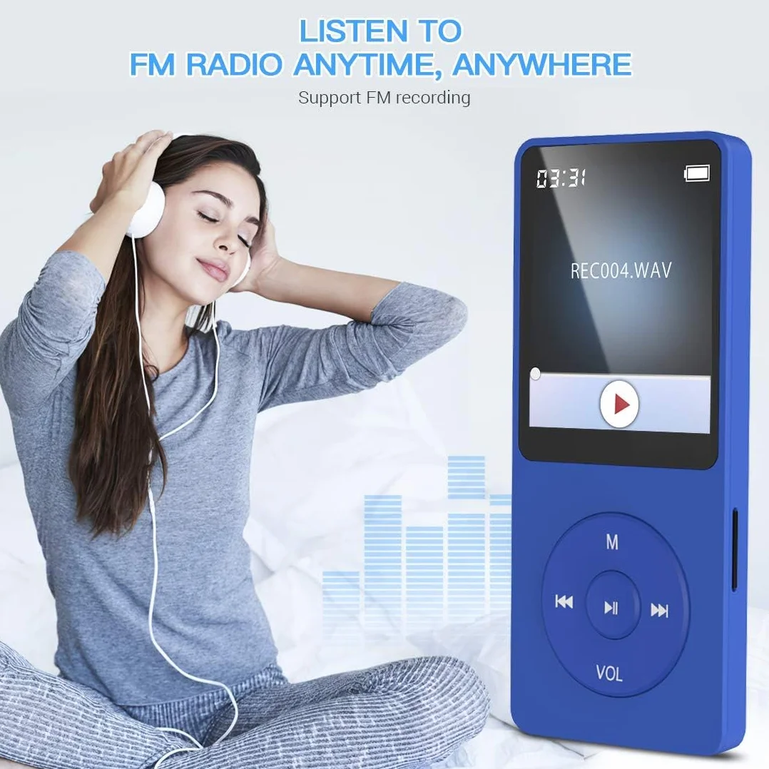 AGPTEK 8GB MP3-Player 70 Stunden Wiedergabe, Farbe Marineblau
