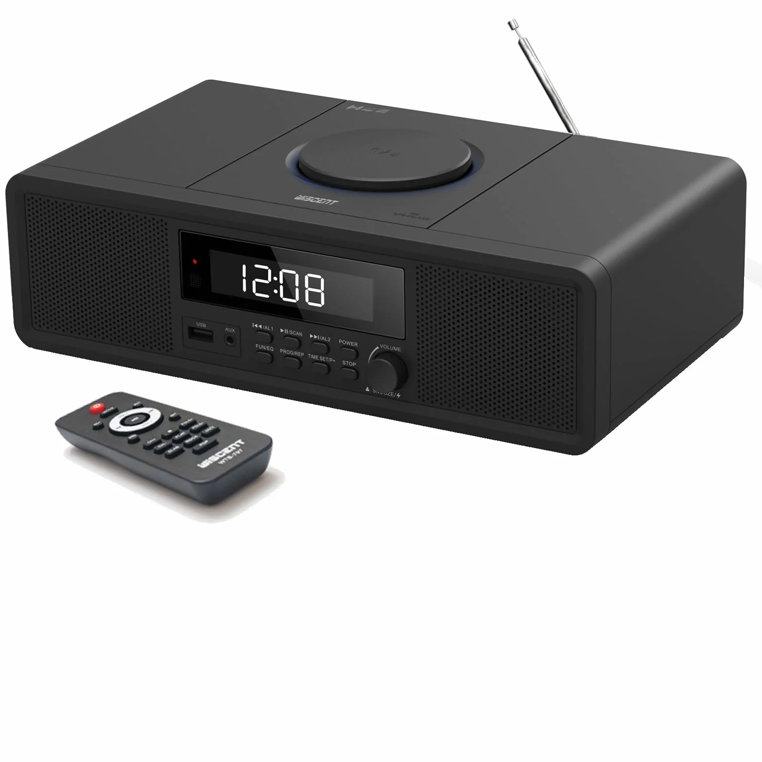 Stereoanlage Kompaktanlage Home-CD-Stereosystem, Radio CD-Player mit Bluetooth, FM-Radio, Aux-In, USB-Wiedergabe, Digitale Uhr, Doppelter Wecker, CD-Player für Home