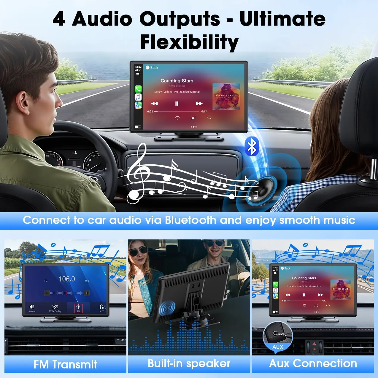 LAMTTO Wireless Carplay Display Für A-ppIe CarPlay und Android Auto 9 Zoll Touchscreen Display Bildschirm Tragbares Autoradios Car Play Display mit Navigation Bluetooth Mirror Link Siri &G00gle FM AUX
