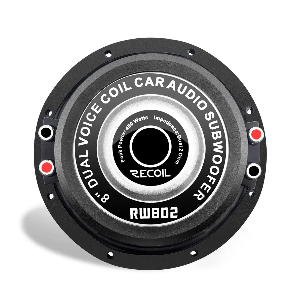 RECOIL RW8D2 Echo Series 8 Zoll Car Audio Subwoofer (20 cm 400 Watt Dual 2 Ohm Voice Coil - Competition Grade Pressed Paper Cone - 2" Schwarze 4-Lagen Hochtemperatur-Schwingspule