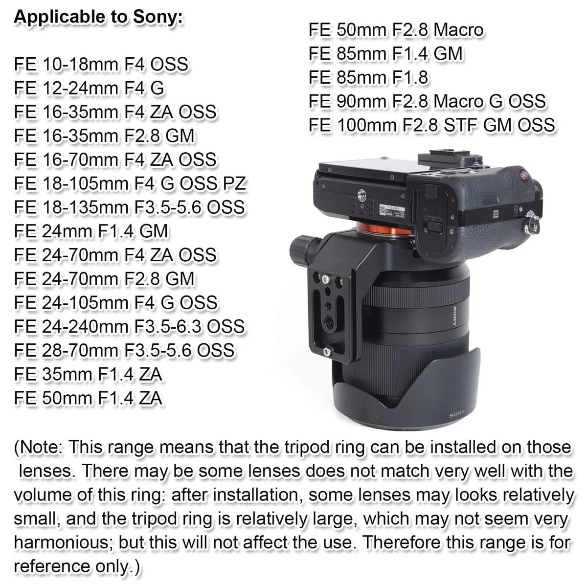 iShoot Stativ Mount Ring Objektiv Kragen mit Arca-Swiss Fit Schnellspannplatte kompatibel mit Sony SEL35F14Z 35mm, SEL90M28G 90mm f/2.8 Macro G OSS, SEL100F28GM 100mm f/2.8 STF GM OSS