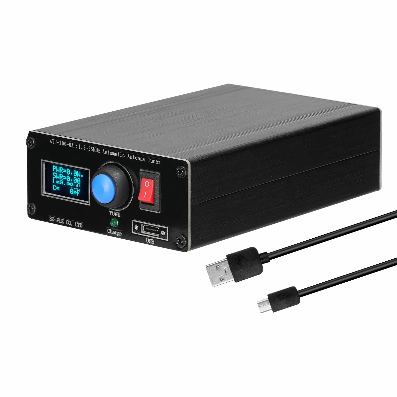 Irfora ATU-100-0A 1,8-55 Mini automatischer Antennentuner 0,91 Zoll OLED Display Aluminiumlegierung Außengehäuse mit 1500mAh Akku