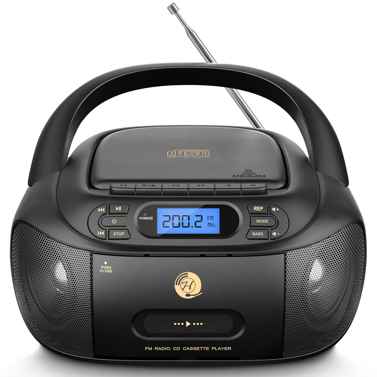 CD-Player mit Kassette, CD Boombox mit Bluetooth, UKW-Radio, Eingebauten Stereo-Lautsprechern, Wiederaufladbarem CD/Tape-Player, AUX-Eingang, USB-Wiedergabe, Kopfhörerausgang