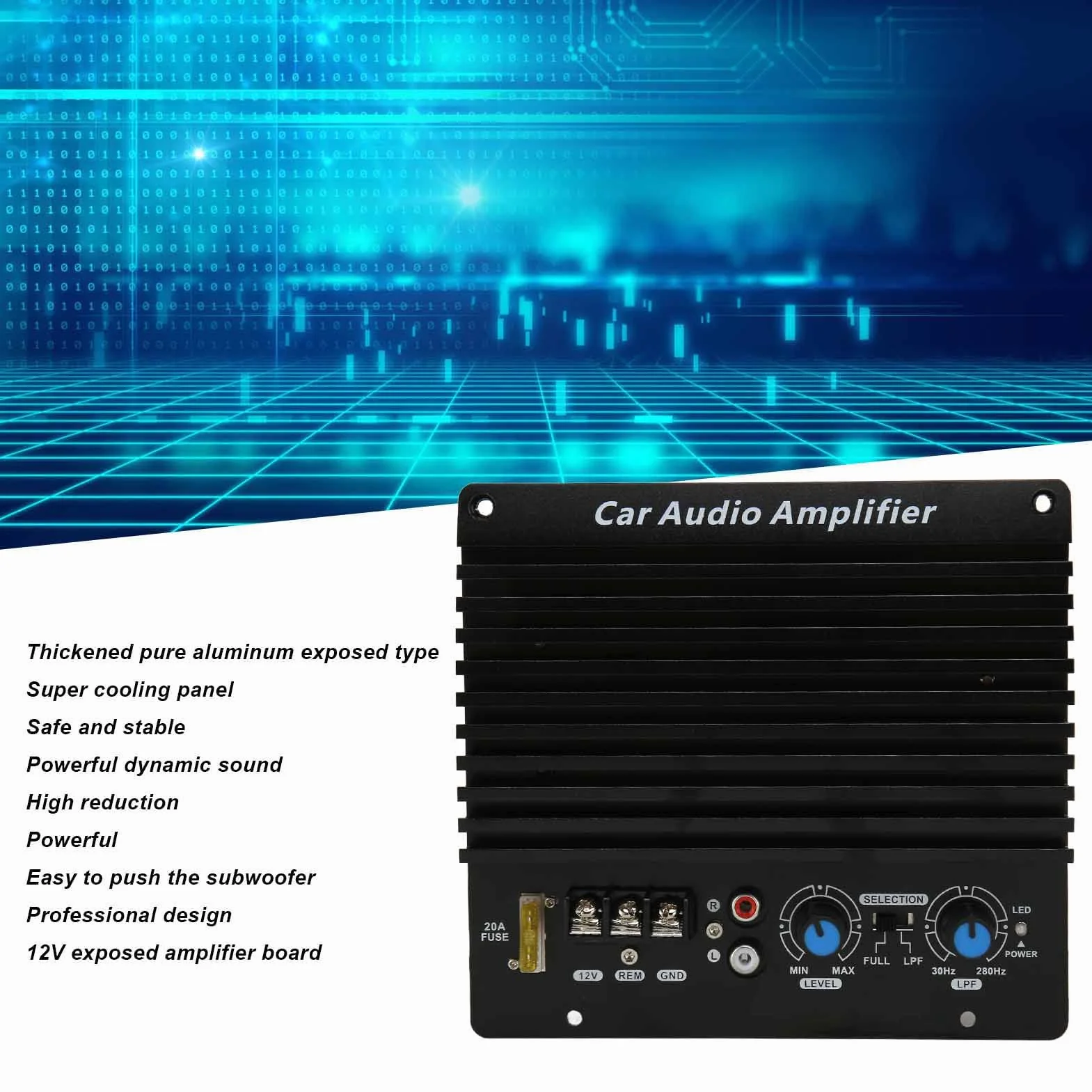 FK205 Auto-Leistungsverstärker, 1000 W Auto-Audio-Hochleistungsverstärker-Verstärkerplatine Leistungsstarke Bass-Subwoofer-Platine 12 V für 8-12-Zoll-Basslautsprecher