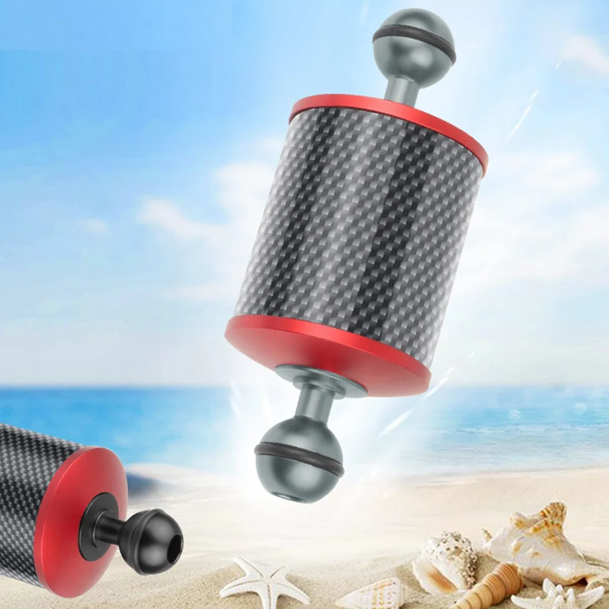 2 x Durchmesser 60 mm Kohlefaser-Schwimmer, Schwimmarm, 12,7 cm für DSLR-Kameratablett, Unterwasser-Tauchzubehör, Rot