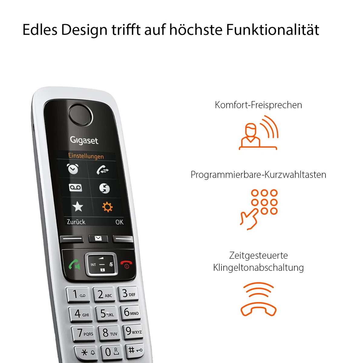 Gigaset C430HX - DECT-Mobilteil mit Ladeschale – hochwertiges Schnurloses Telefon für Router und DECT-Basis – Fritzbox-kompatibel - 1,8 Zoll Farbdisplay, Schwarz-Silber