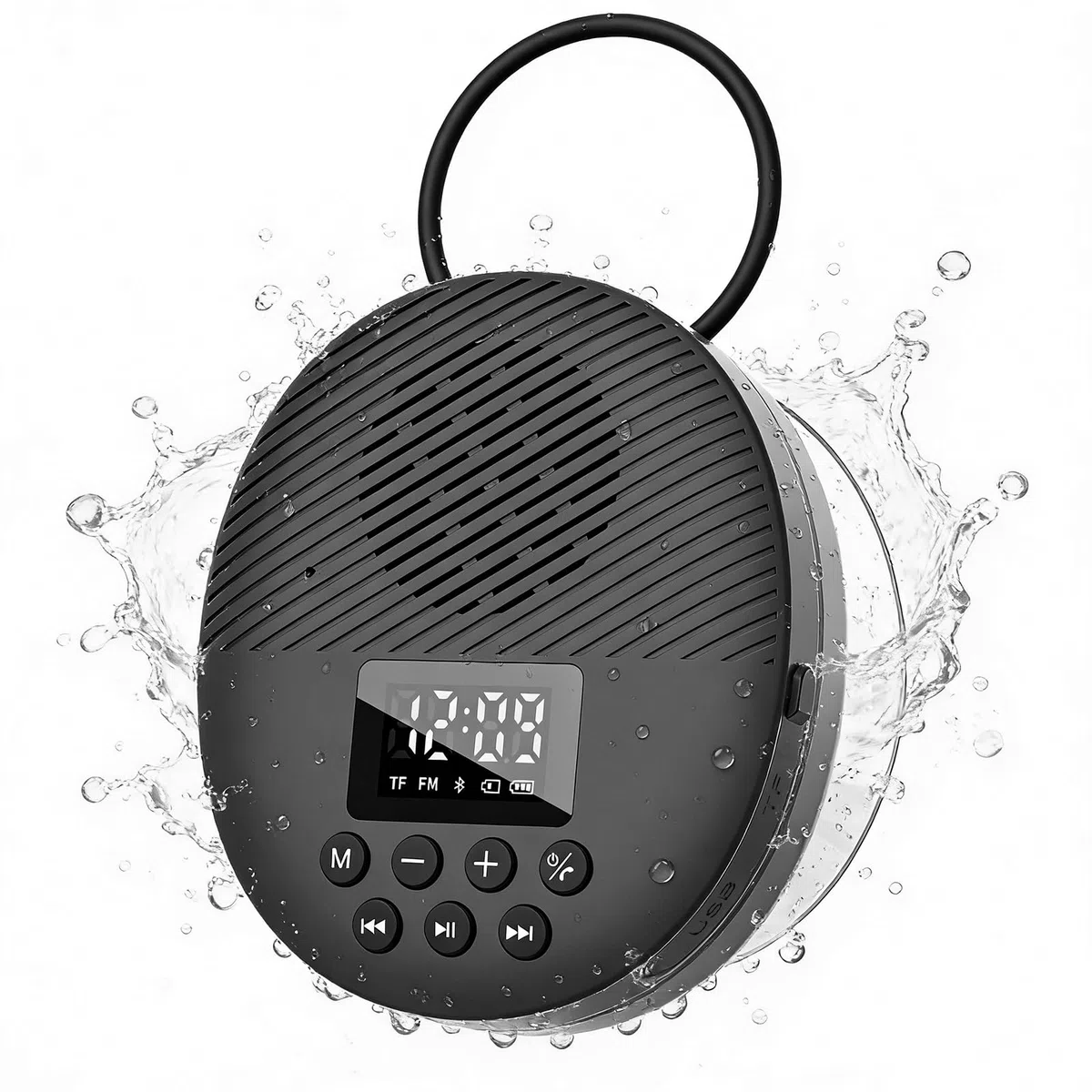 AGPTEK Duschradio Bluetooth 5.4 Badradio | mit Uhr, Lautsprecher, LED-Display & Wecker, IPX5 Wasserdicht Mini Radio for the Bathroom Radio mit Saugnapf & Aufhängeseil