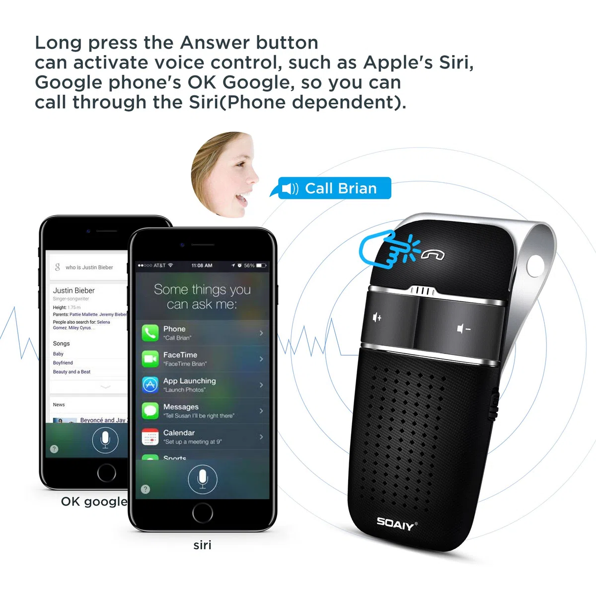 S32 Auto Kfz Bluetooth V5.0 Freisprecheinrichtung Freisprechanlage Car-Kit für Sonnenblende Automatische Abschaltung und Aktivierung möglich Musik GPS Unterstützung mit Deutscher Sprachausgabe
