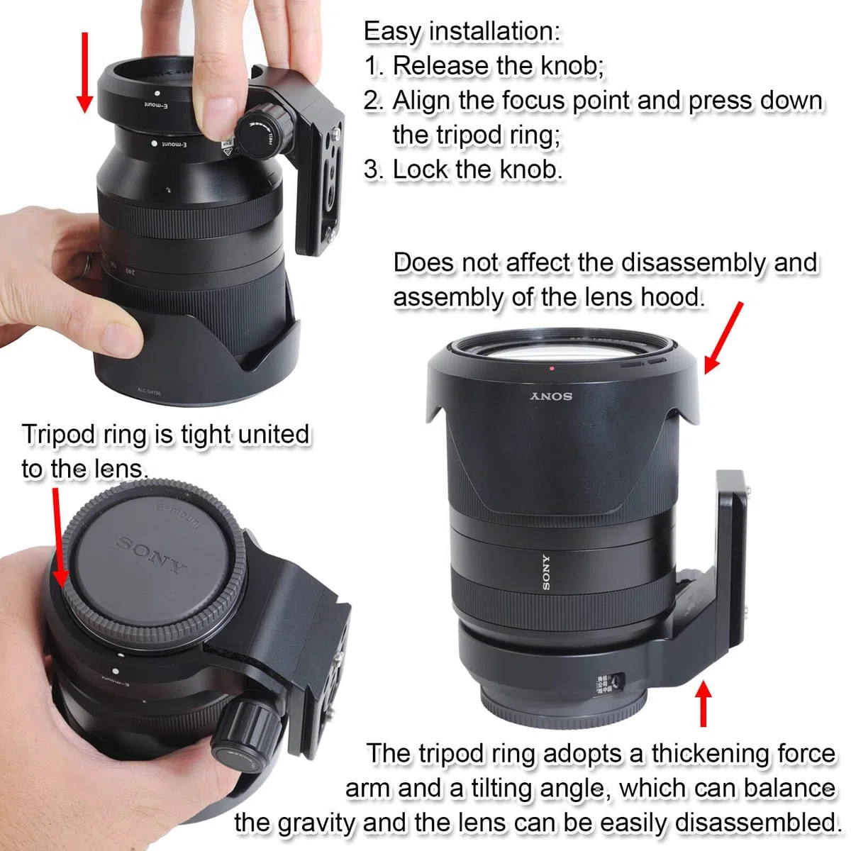iShoot Stativ Mount Ring Objektiv Kragen mit Arca-Swiss Fit Schnellspannplatte kompatibel mit Sony SEL35F14Z 35mm, SEL90M28G 90mm f/2.8 Macro G OSS, SEL100F28GM 100mm f/2.8 STF GM OSS