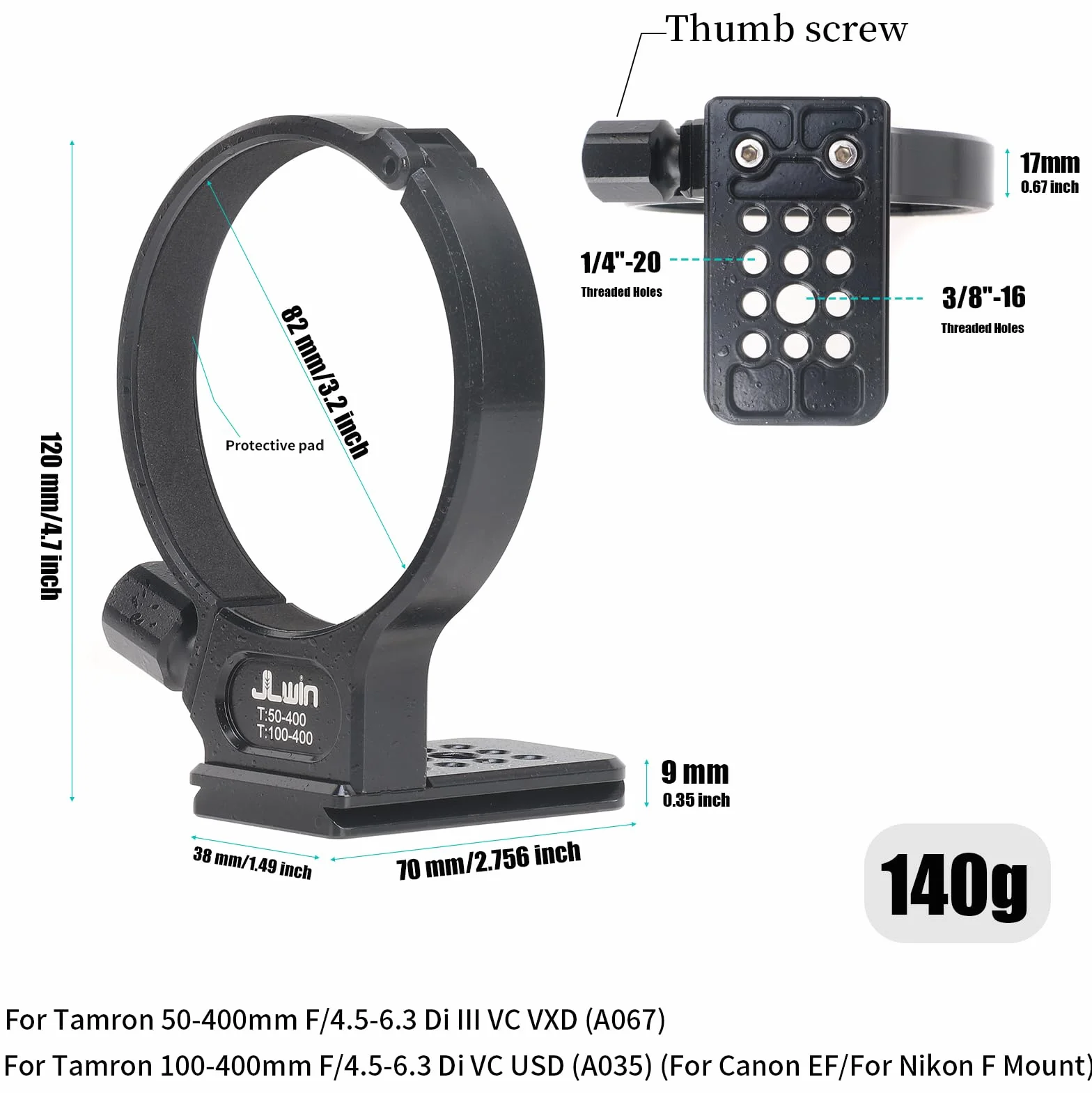 FOTGA Metall-Stativhalterung Objektiv Stativschelle Halterungsring für Tamron 50-400mm F/4.5-6.3 Di III VC VXD A067, 100-400mm f/4.5-6.3 Di VC USD A035 Objektiv (für Canon EF & für NIK0N F Mount)