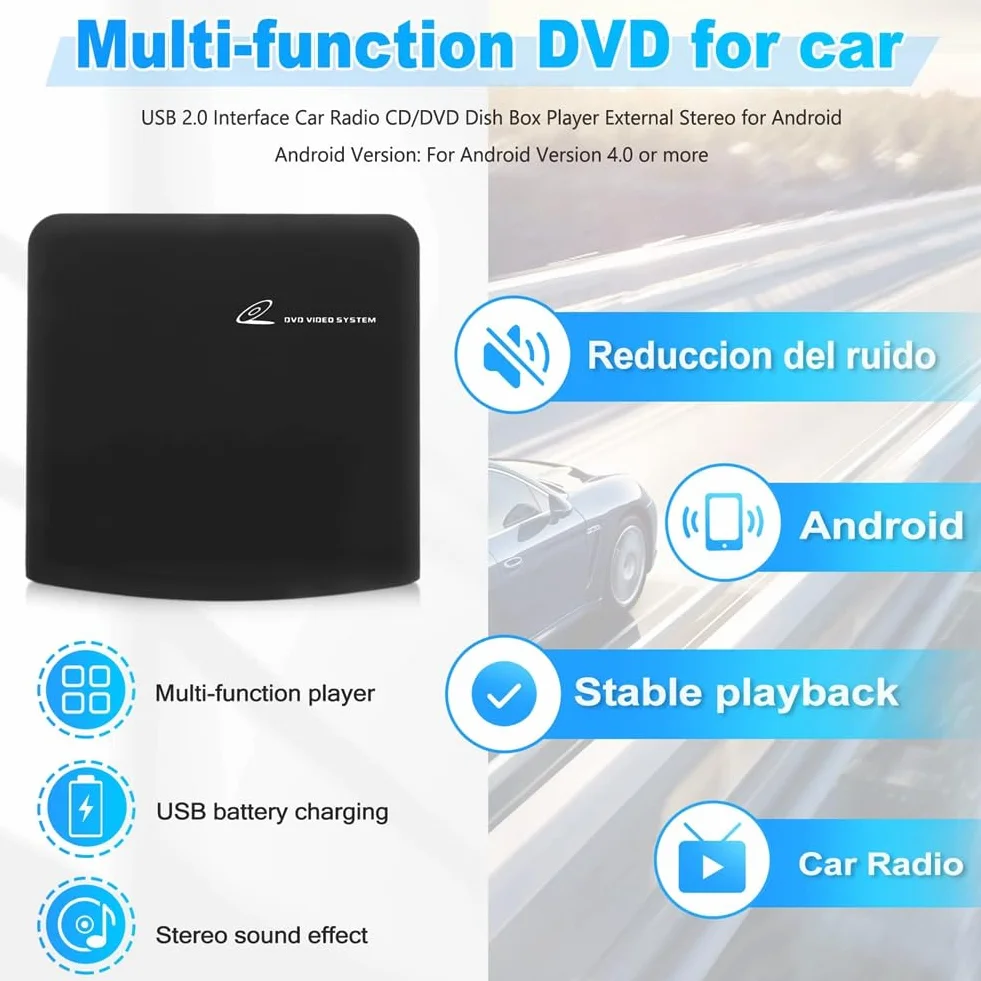 Autoradio CD/DVD Dish Box Player Externe Stereoanlage, Auto Radio CD/DVD Player Extern USB Anschluss für Laptop oder Fernseher Angeschlossen Werden, für Navigation mit Android 4.0 und