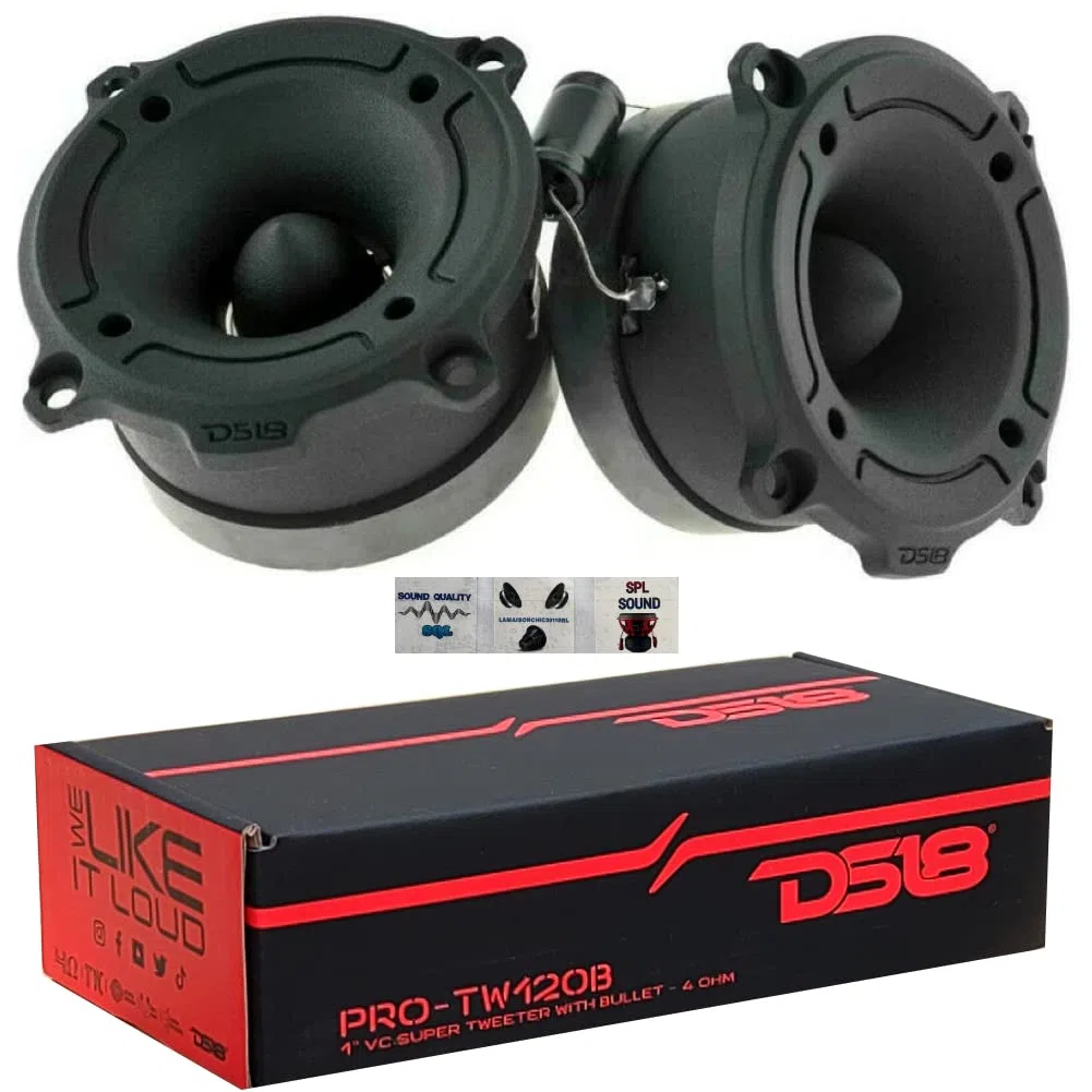 DS18 2 PRO-TW120B super Aluminium hochtöner Schwarze mit 120 watt rms und 240 watt max 7,90 cm Durchmesser und Einer von 4 ohm 103 dB, pro Paar + 2 kondensatoren und 3 kostenlose Aufkleber