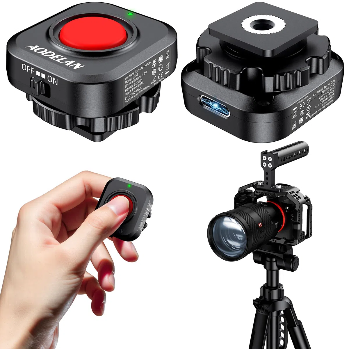 Drahtloser Kamera-Videoaufnahmeknopf für Top-/Seitengriff – AODELAN Wiederaufladbare Videosteuerungs-Fernbedienung mit Kalt-Schuh-Verriegelung für Canon EOS R50/R6, für Sony ZV-E10 II, für Nikon Z50II
