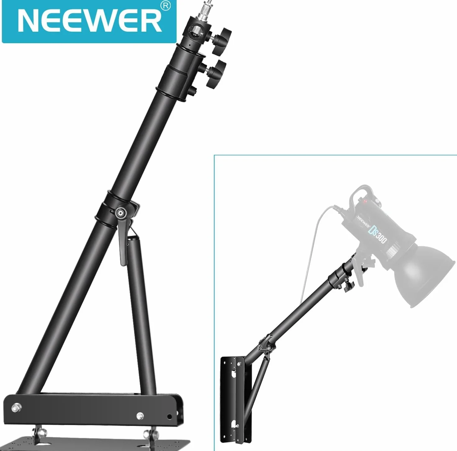 NEEWER Wandmontage Boom Arm mit Dreieck Basis für Fotografie Studio Video Stroboskop Licht Monolight Softbox Schirm Reflektor, 180 Grad Rotation, Max Länge 70,8 Zoll/180cm (Schwarz)