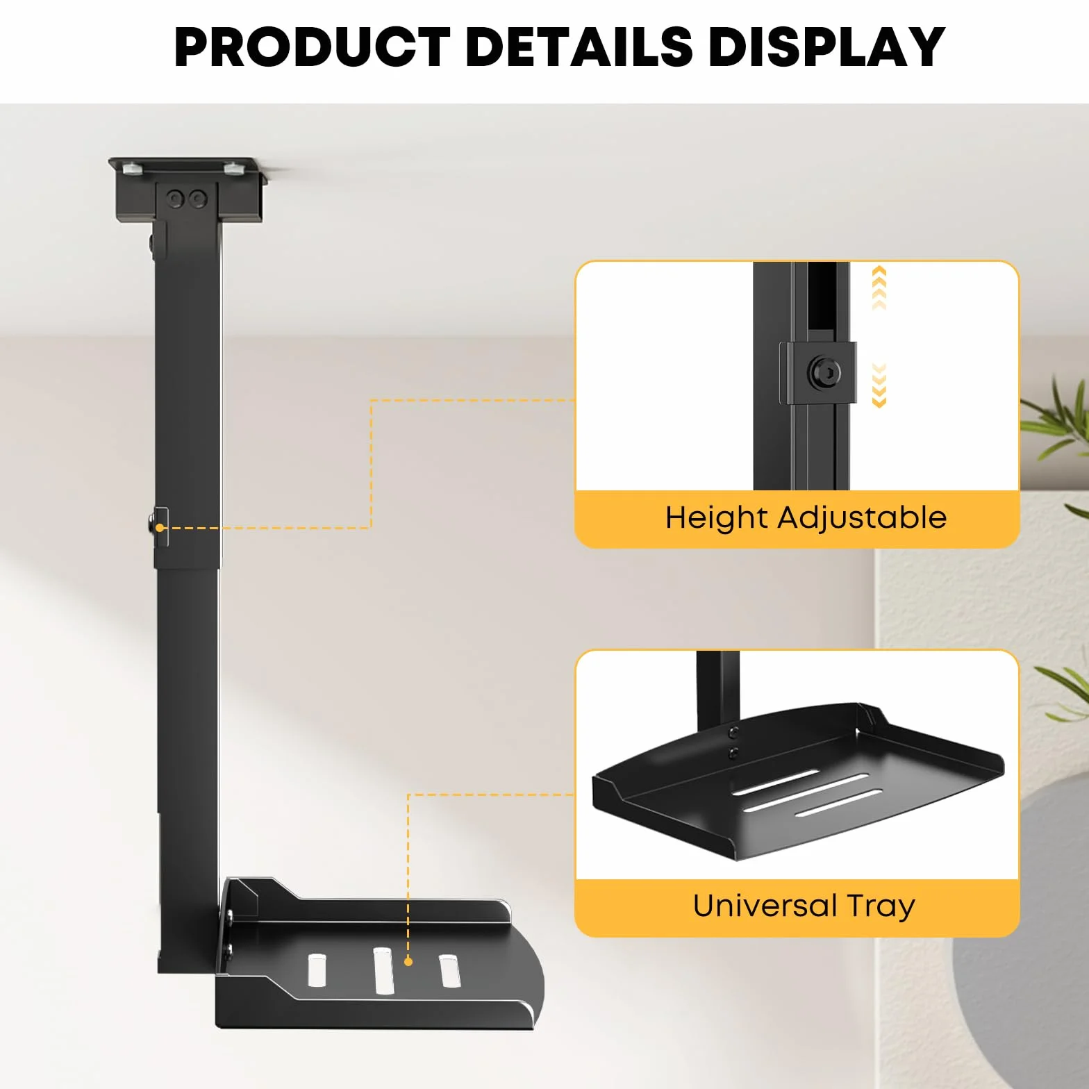 PUTORSEN Beamer Projektor Halterung - Höhenverstellbar Beamer Deckenhalterung oder Wandhalterung Installation ohne Bohrung,Verdeckte Kabelführung,Hält bis zu 10 kg,Schwarz