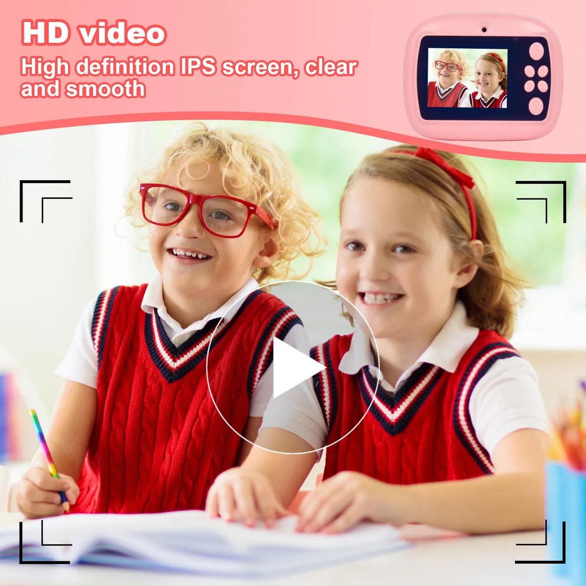Kinderkamera Sofortbildkamera 1080P 32GB SD-Karte 3 Rollen Druckpapier für Kinder 3-12 Jahre