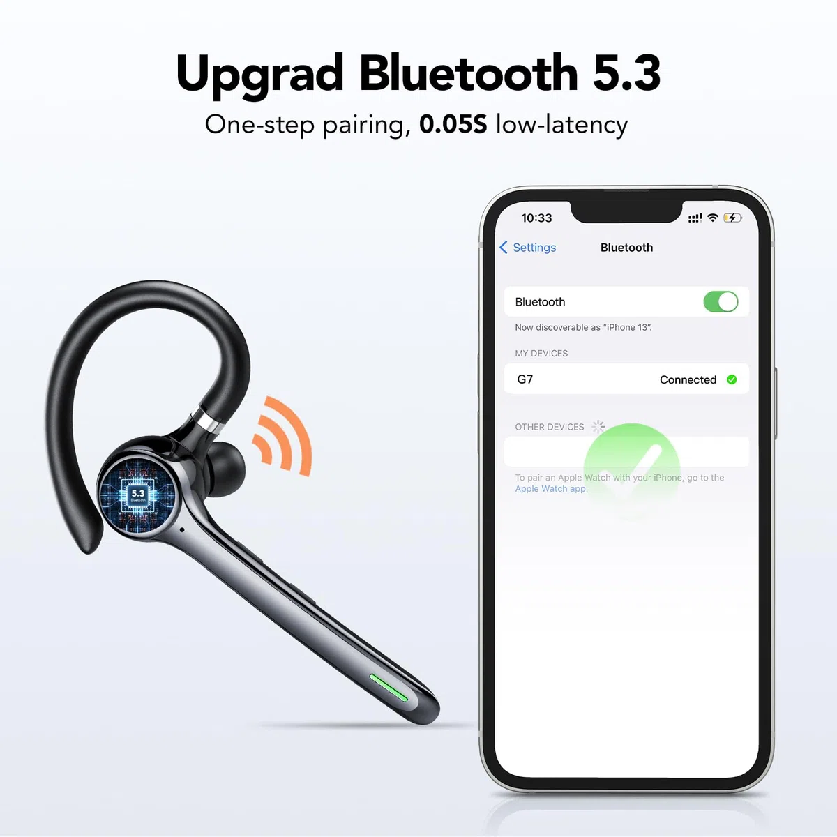 Hoxe Bluetooth Headset,Headset mit mikrofon Bluetooth 6.5 Tage Standby-Zeit,30 Std Sprechzeit mit Ladebox freisprechanlage Bluetooth Ohr V5.3 für Büro und Fahren/Schwarz Pro