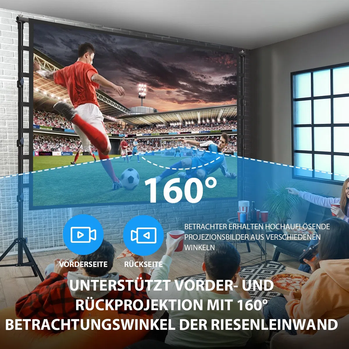180 Zoll Outdoor Beamer Leinwand mit Stativ: VOOPVOR Tragbare Projektionsleinwand 16:9 4K HD, Kinoleinwand für Innen/Außen, mit Tragetasche & Höhenverstellbarem Stand für Heimkino und Wohnmobile