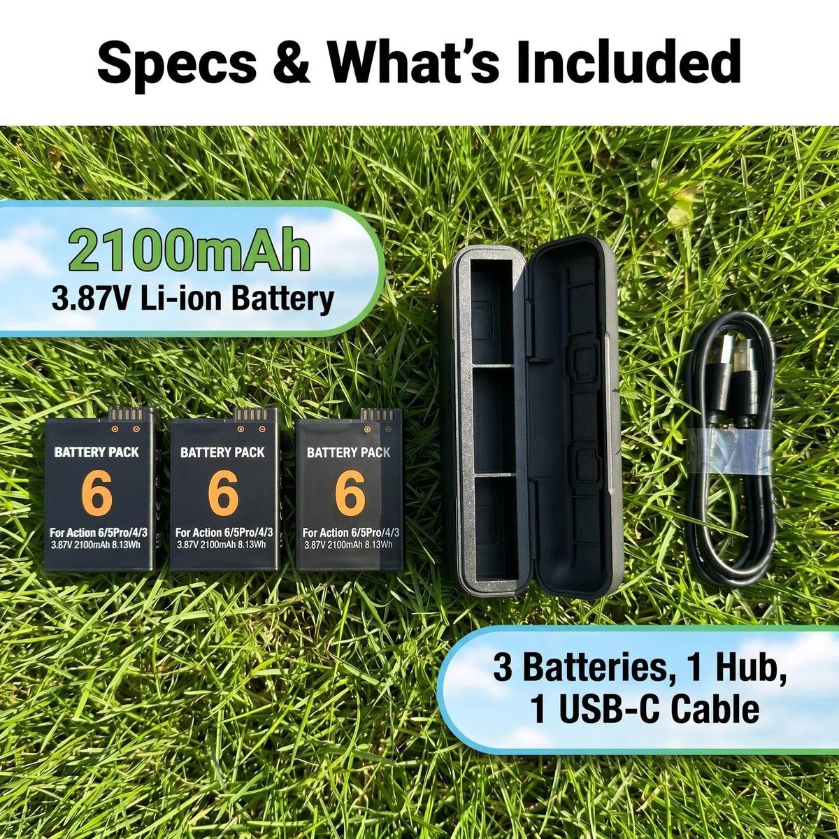 3er-Pack Akku-Pack mit 3-Fach-Ladegerät für DJI Osmo Action 6/5 Pro/4/3 und Osmo 360 3,87 V 2100 mAh Wiederaufladbare Li-Ion Ersatzakku für Action-Kamera