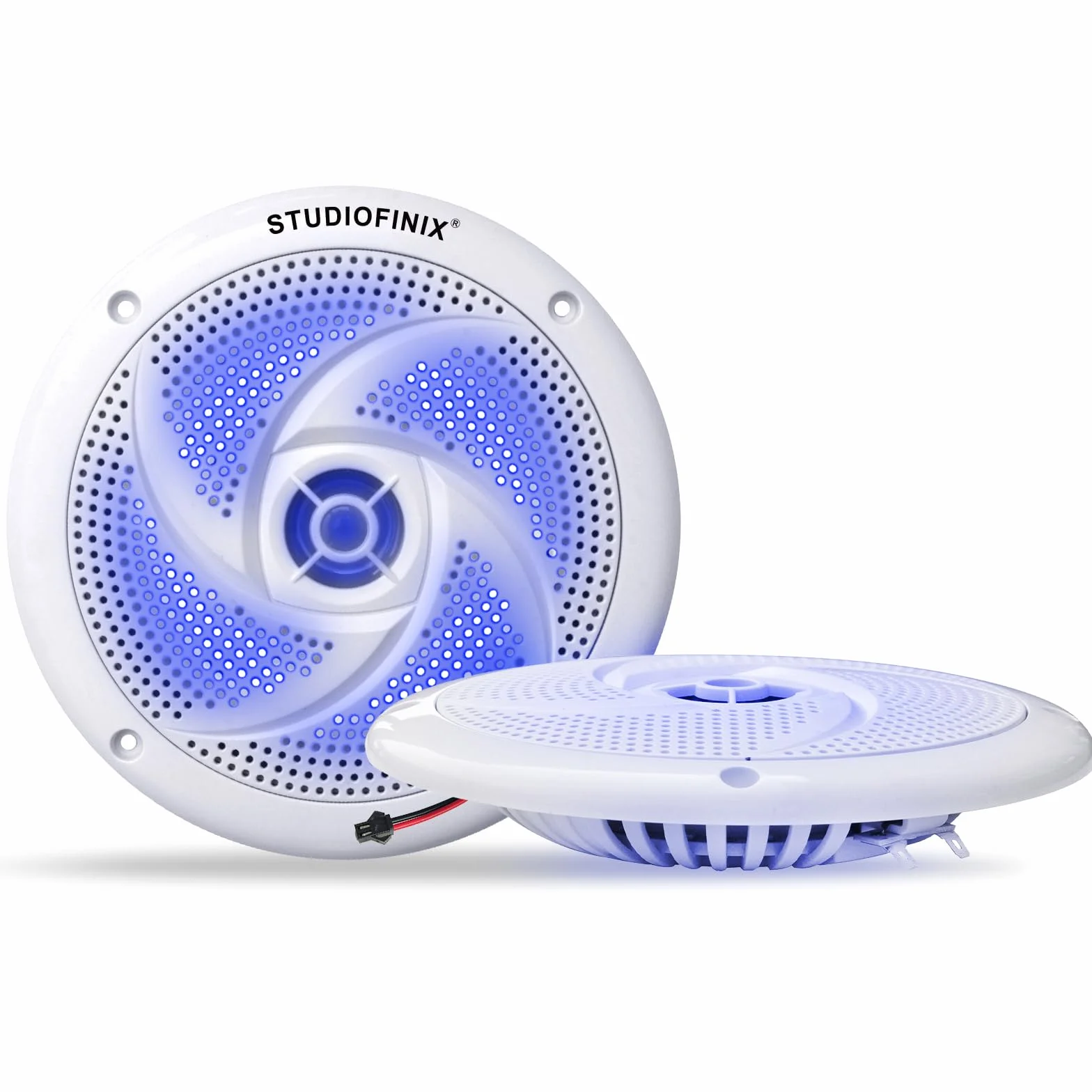 STUDIOFINIX 5,25-Zoll wasserdichte Marinelautsprecher – 160 W, 2-Wege, wetterfestes Outdoor-Boots-Audio mit LED, flach & schlank, für Boote, Wohnmobile u. mehr (2, weiß)