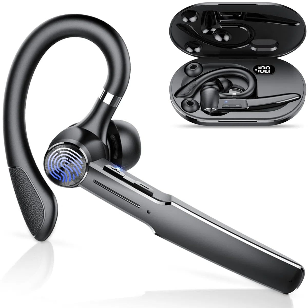 Headset Bluetooth 5.3, CVC8.0 Bluetooth Headset mit Mikrofon Mute, 110 Std Spielzeit mit LED Ladecase, In Ear Headset Handy für Autofahren/Business/Büro, Multi-Device-Pairing, Dual USB-C, Leicht