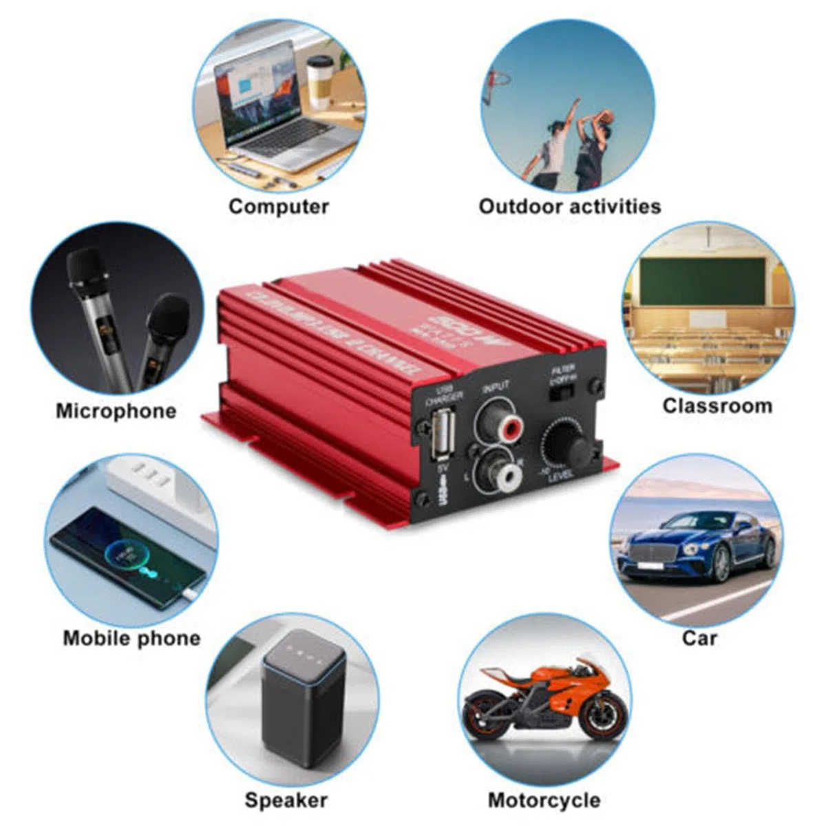 Generisch Auto Audio Verstärker, 2-Kanal, 36 Watt, Rot, Durchsteckmontage, XV4TOP6YZUMZAQG412B2
