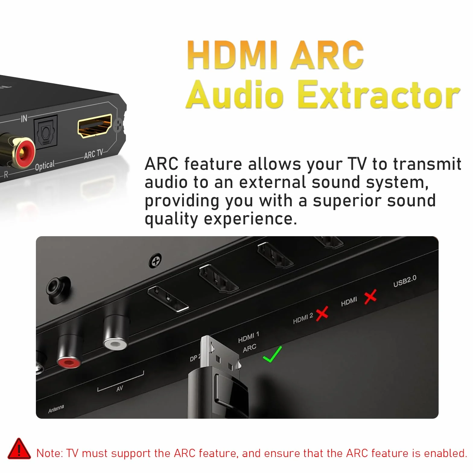 Tendak 192 kHz ARC Audio Extractor, Digital Audio Extractor Converter, HDMI ARC + Optisch + RCA L/R zu HDMI + Optisch + RCA L/R + 3,5 mm Stereo für HDTV Soundbar Verstärker Lautsprecher Kopfhörer