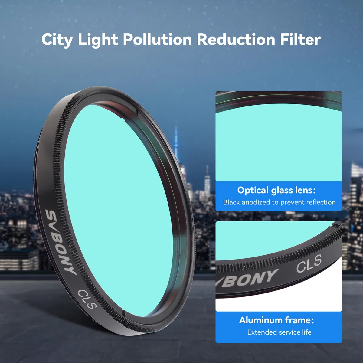 SVBONY Teleskopfilter, 5,1 cm, CLS-Breitbandfilter, reduziert Lichtverschmutzung in der Stadt, geeignet für visuelle Astronomiefotografie mit tiefem Himmel