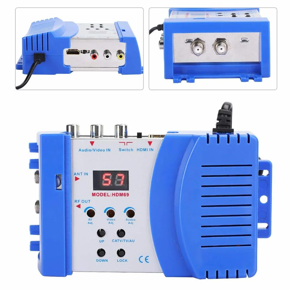 Professionell HDM69 Digitaler Modulator RF HDMI Modulator AV RF Wandler PAL NTSC Standardmodulator VHF UHF Betriebsfrequenz für Satellitenempfänger(EU Stecker 100-240V)