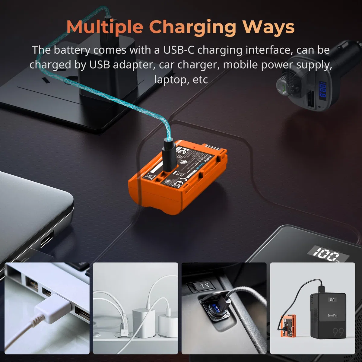 SMALLRIG EN-EL15C 2400mAh USB-C Kamera Akku für Nikon ZR, Z6 III, Zf, Z8, 2,5H voll aufgeladener Akku für Nikon ZR, Z7, Z6, Z7 II, Z6 II, Z5, D850, D810, D810A, D780, D750, D610, D500, Orange – 4966