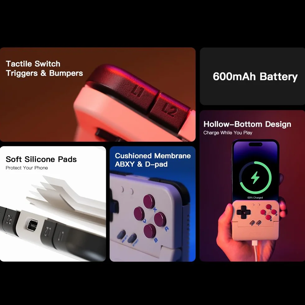 GameSir Pocket Taco Vertikaler Handheld-Controller für Android – Kabelloser Mobiler Gaming-Controller, 600-mAh-Akku, Leichtgewicht mit Durchladefunktion, Retro-Arcade-Mobiles Gamepad (Weiß)