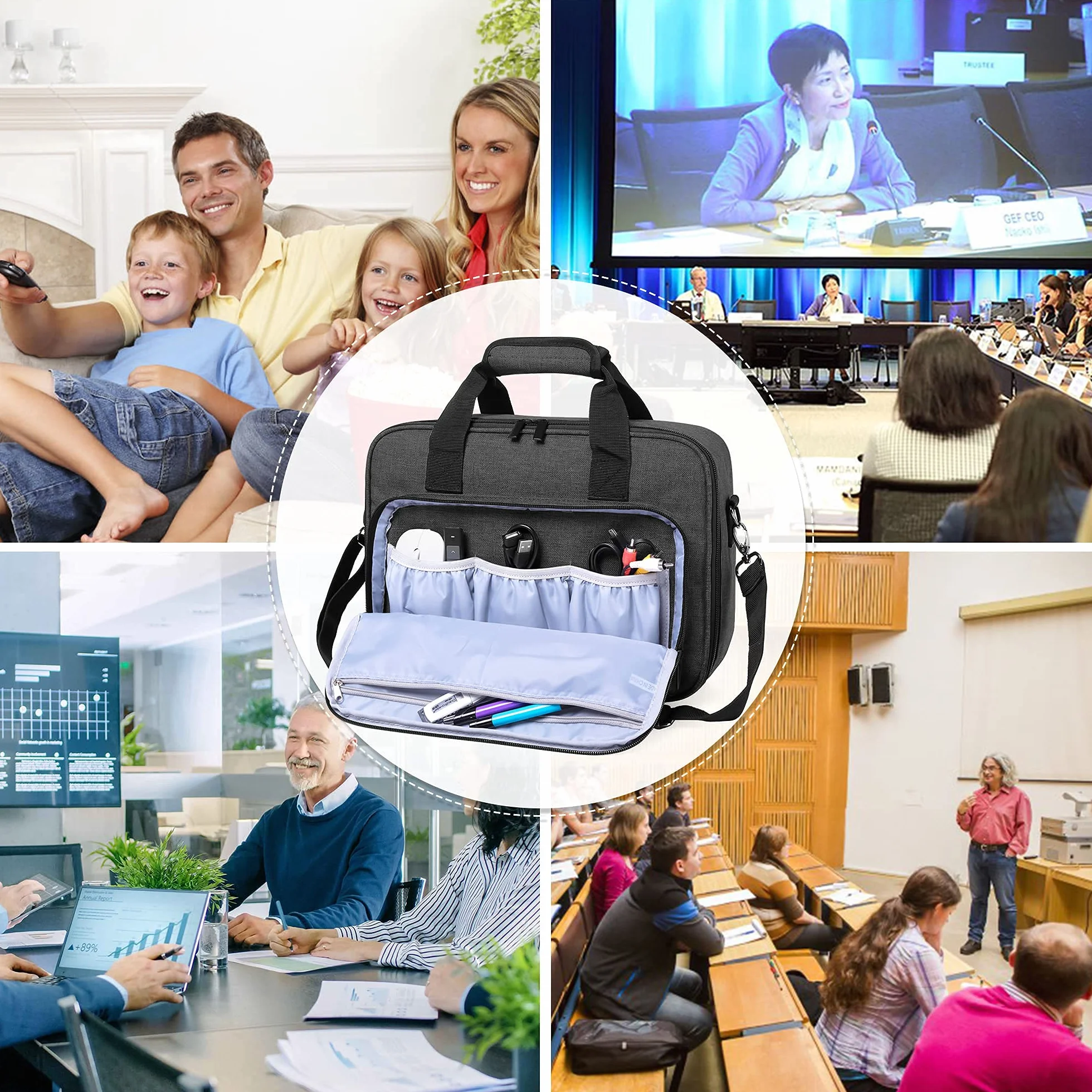 Luxja Beamer Tasche mit Schutzhülle für Laptop, Projektor Tasche Kompatibel mit Acer, BenQ, Epson, Optoma und Viewsonic Beamer, 39.4 cm x 28 cm x 13.5 cm, Schwarz