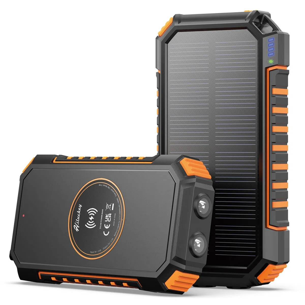 Hiluckey Wireless Solar Powerbank 20000mAh Wasserdichtes Solar Ladegerät USB C Externer Akku mit 4 Outputs , Power Bank für Smartphones, Tablets und mehr