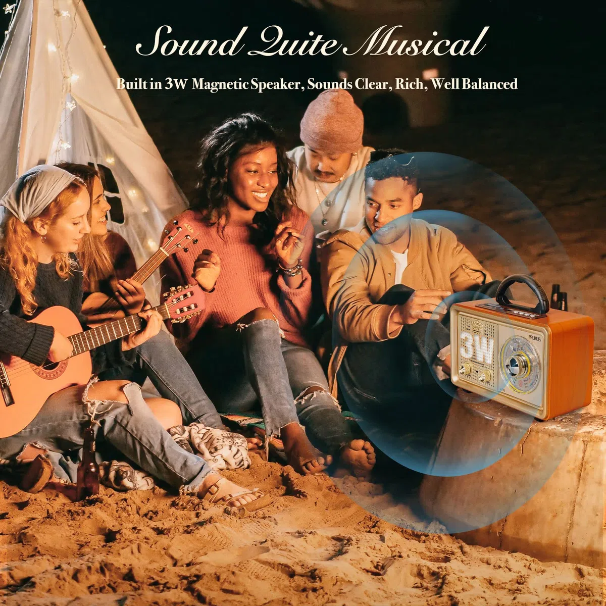 PRUNUS J-110 AM/FM/SW Retro Radio mit Bluetooth, Nostalgie Radio mit 3 Stromversorgungsoptionen, Gehäuse in Holzoptik, 5W-Lautsprecher mit Verbesserter Bass, Unterstützt USB/TF/AUX. Gold